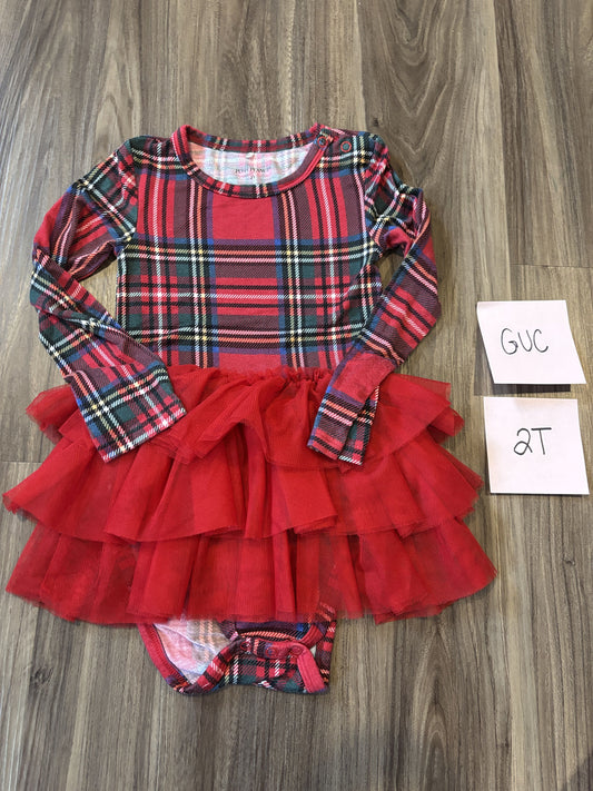 #138 - 2T GUC Bamboo (Posh Peanut) LS Tulle Twirl Vintage Red Tartan Christmas