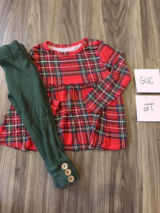 #138 - 2T GUC Bamboo (Posh Peanut) Vintage Red Tartan Christmas Outfit