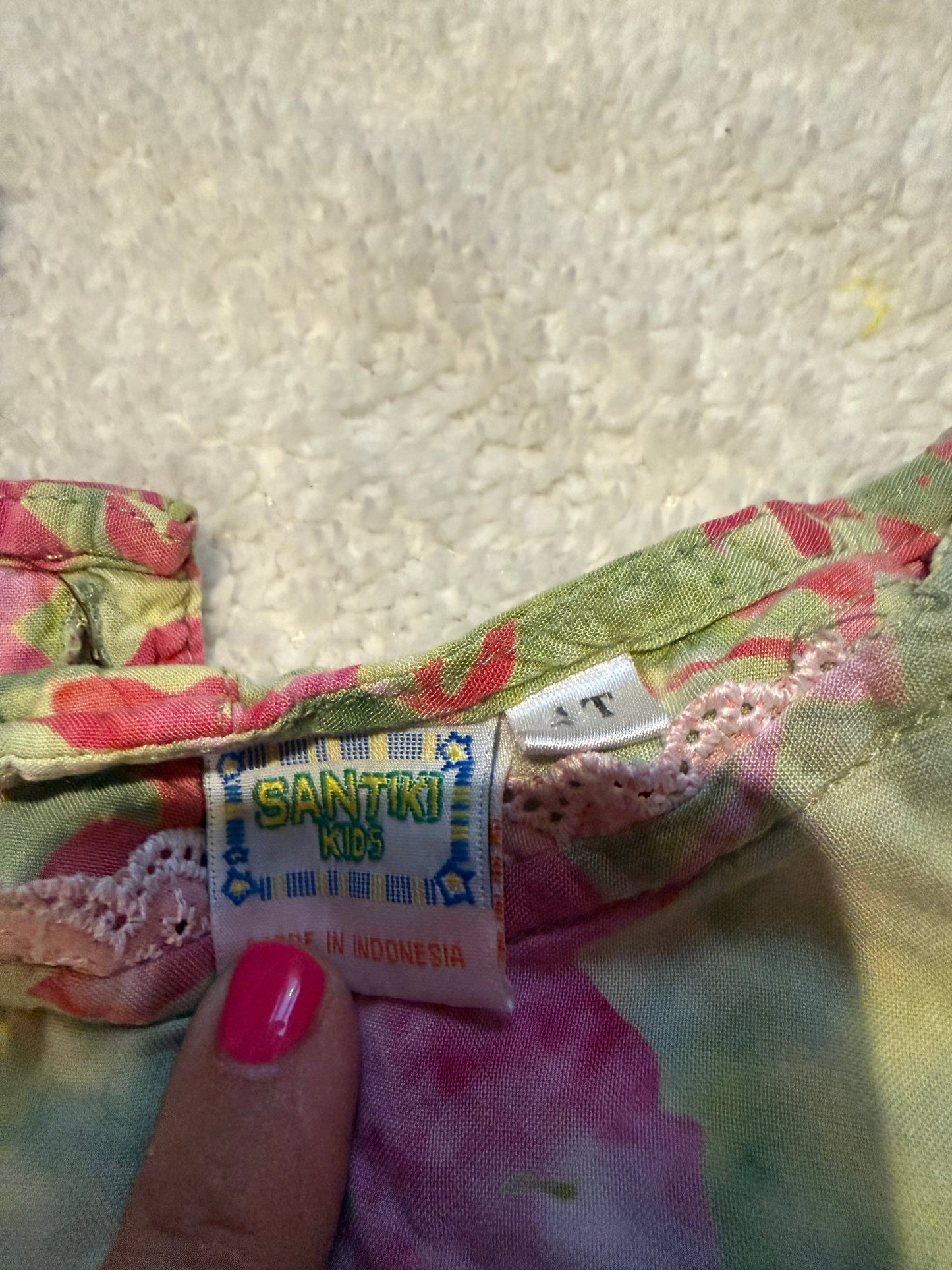 136 EUC 4t dress beautiful pink and green flowers-reminds me of watercolor