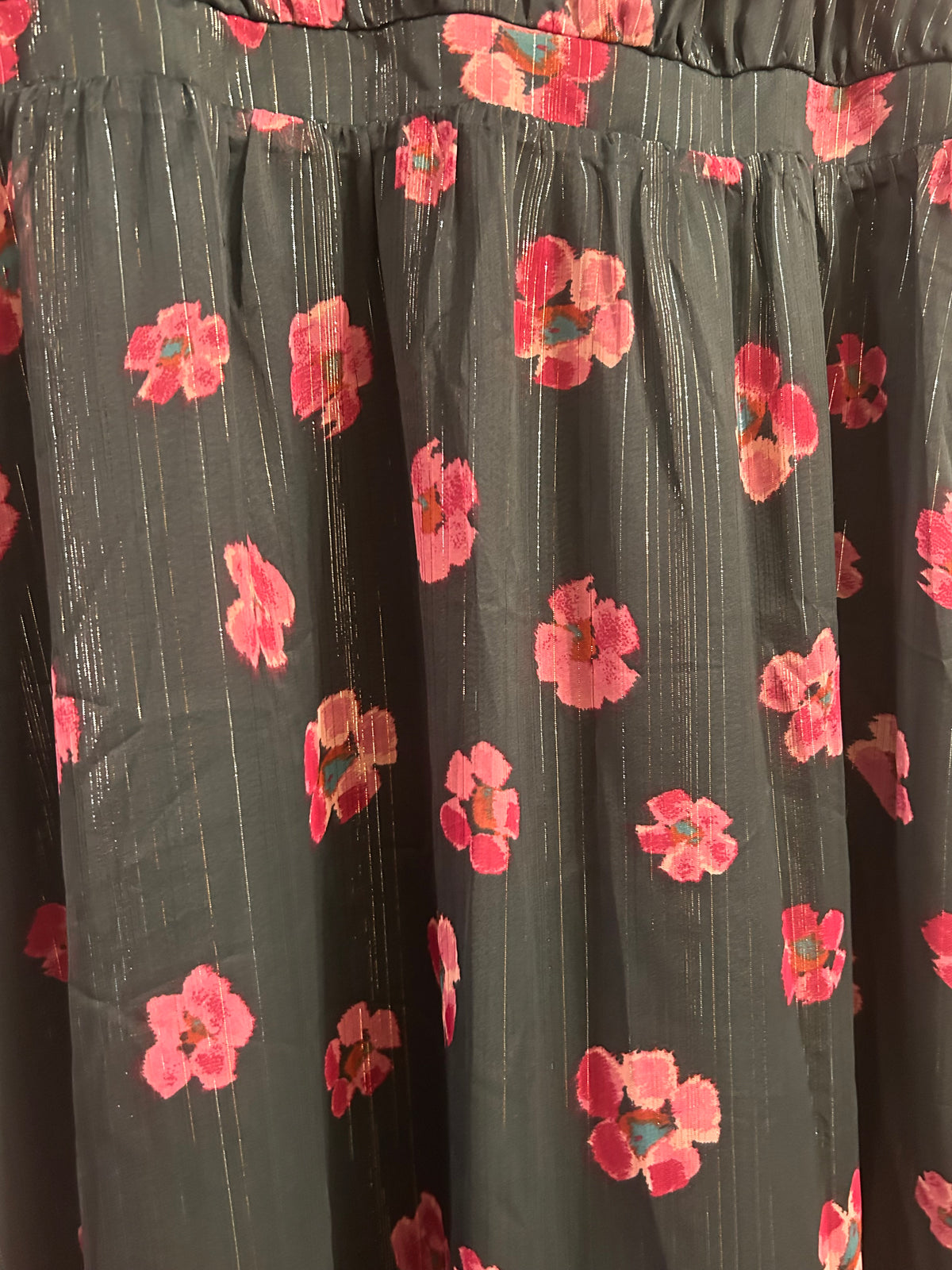 #56 LOFT size XL EUC dark green dress with pink flowers