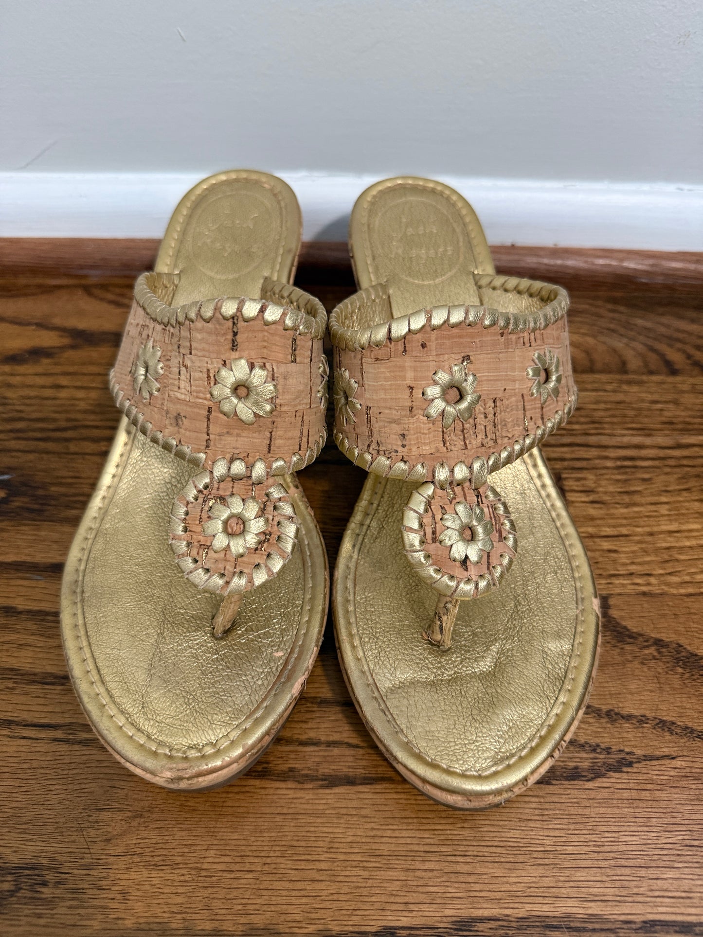 Jack Rogers Gold/Cork Wedge Sandals Size 7.5