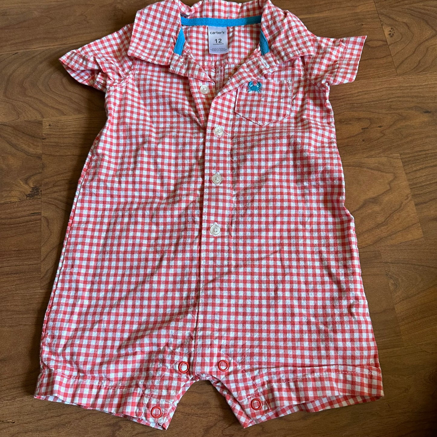 12M Carters Red and White Plaid Romper