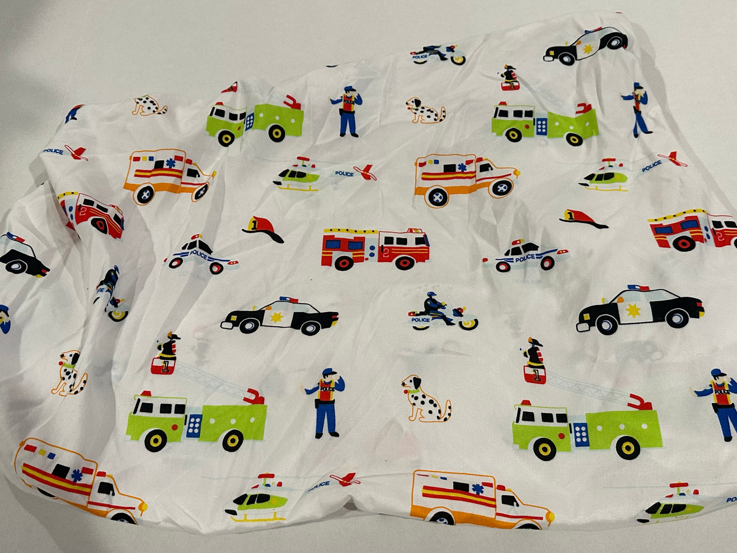 #160 Baby / toddler fitted sheet fire truck / police car fits a crib or toddler sized bed