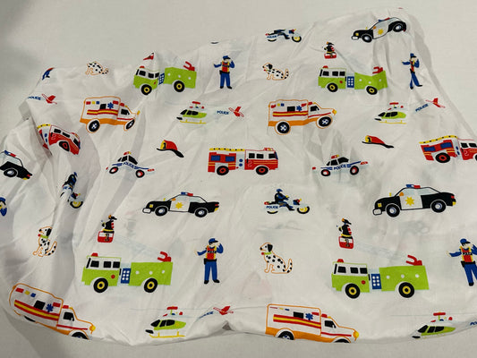#160 Baby / toddler fitted sheet fire truck / police car fits a crib or toddler sized bed