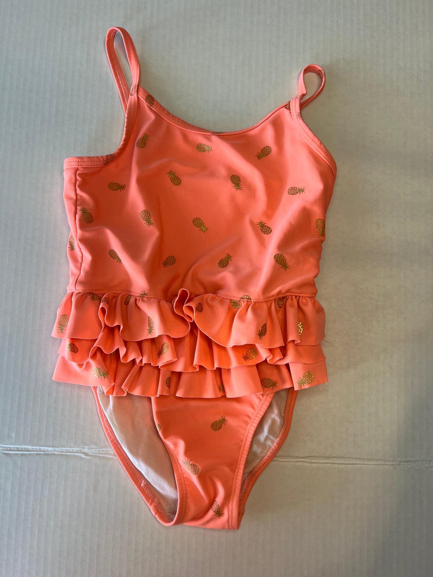 #156 Childrns place girls size 4t coral swimsuit with pineapples