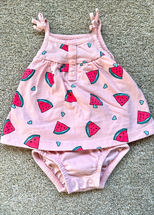 Girls watermelon onesie dress, 6 mo, GUC