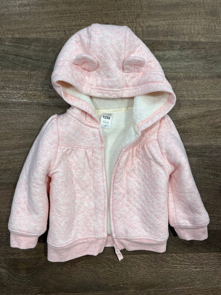 Seller #55 Carters 12 Month girls fleece lined pink zip up hoodie with ears
