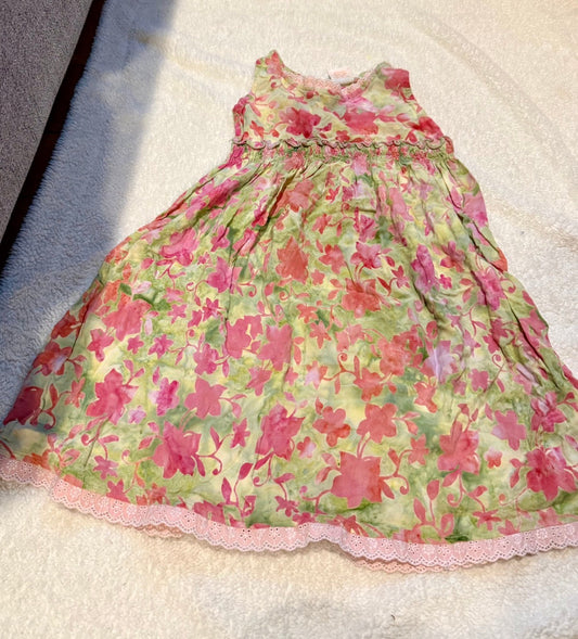 136 EUC 4t dress beautiful pink and green flowers-reminds me of watercolor
