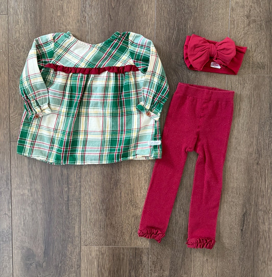 #173-RuffleButts plaid tunic outfit girl size 12-18m (see description)