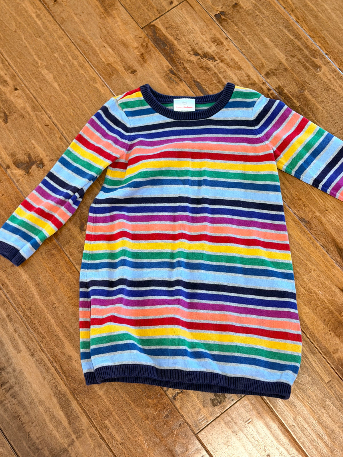 #99 Girls Hanna Andersson rainbow stripe sweater dress size 5