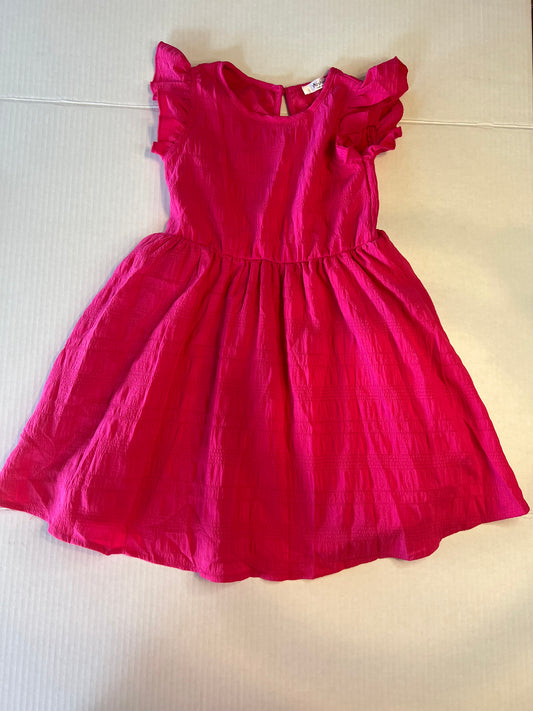 #156 Arshiner girls size 4 hot pink ruffle sleeve dress with pockets