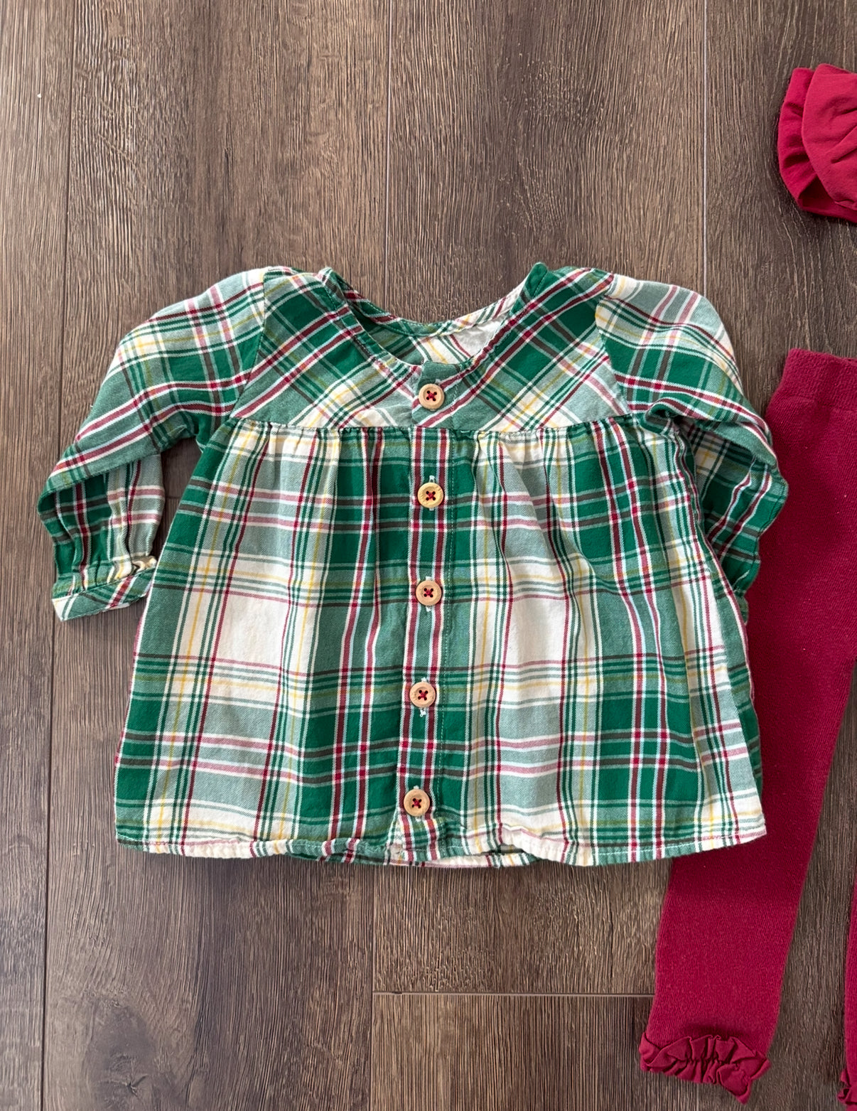 #173-RuffleButts plaid tunic outfit girl size 12-18m (see description)