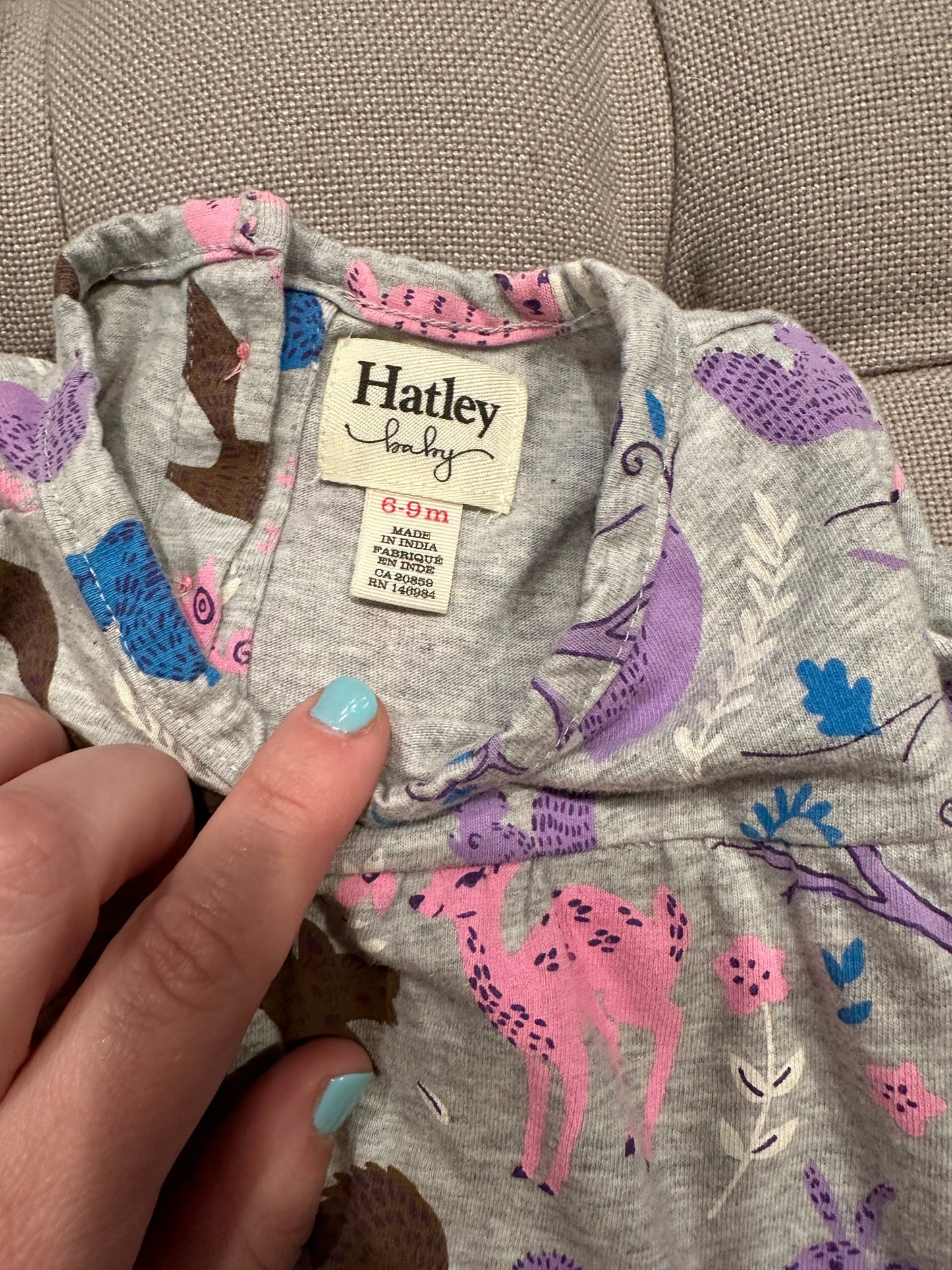 #85 Hatley Baby woodland animal dress, infant girls 6-9m