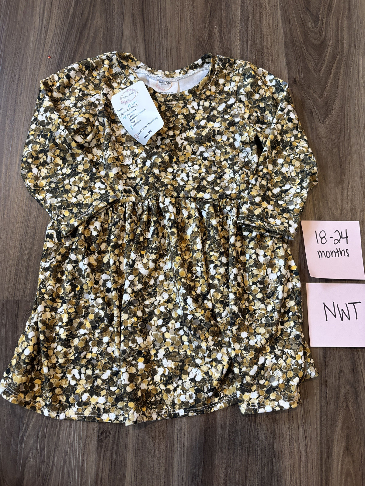 #138 - 18-24 Mo NWT Parkers Pretties gold sequin fabric dress