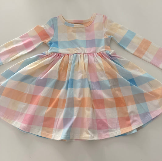*reduced* #117, Girls 2T, Smocked Sweets pastel plaid dress, New
