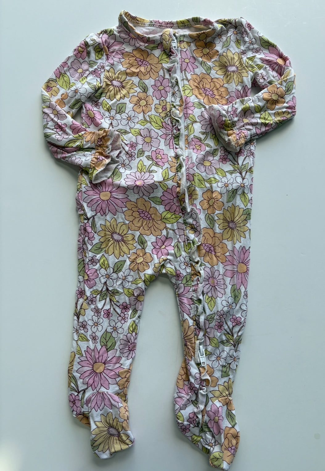Seller # 105 - 3M Girls Little Me Floral Zip Up Footie GUC