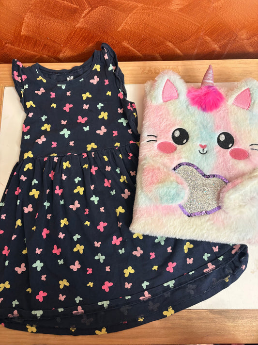 #35 REDUCED H&M Butterfly Dress and Fuzzy Caturcorn Notebook