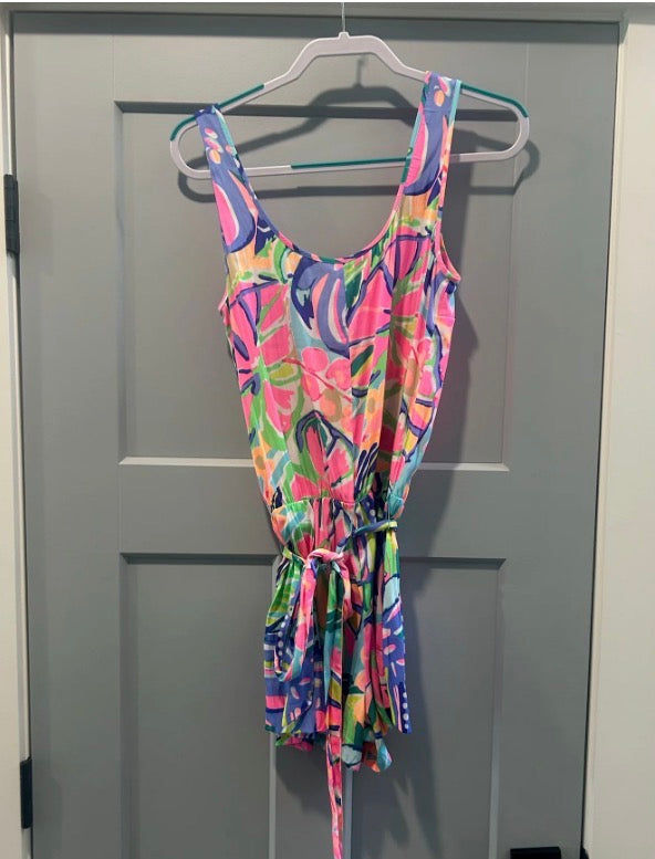 136 EUC size small women’s Lilly Pulitzer Rina One Piece Romper in the vibrant Exotic Garden floral print