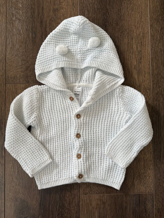 #173-Carters white waffle knit sweater size 12m