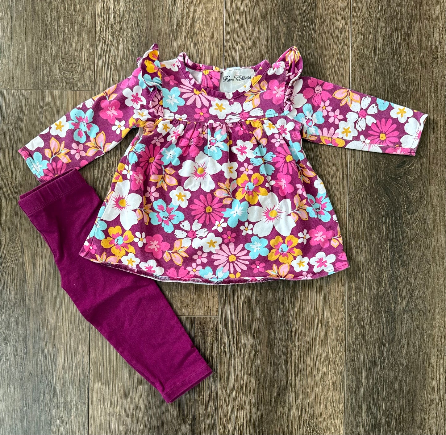 #173-Rare Editions floral outfit girl size 12m