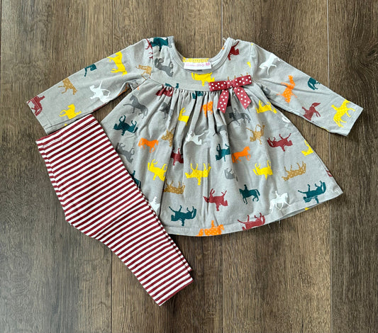 #173-Bonnie Baby horse patterned outfit girl size 12m