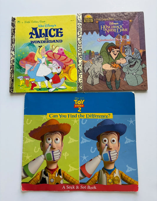 Seller #105 - Vintage Disney Book Bundle (Alice, Hunchback, and Toy Story) GUC