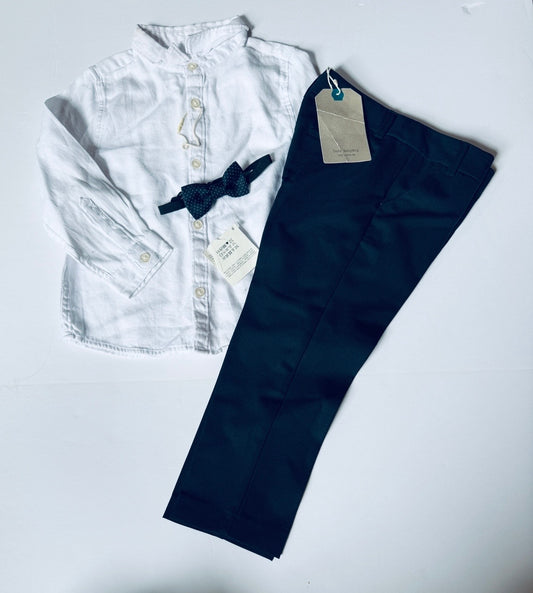 #41 |  2/3 NWT Zara Navy Dress Pant Button Up Shirt and Bow Tie Set, boys
