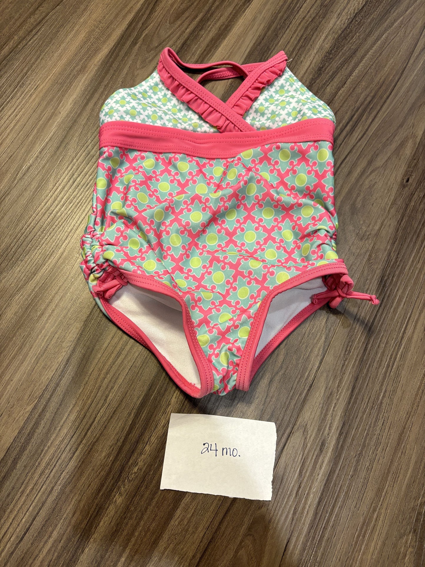 #77 - 18-24 Mo - GUC Pink/Green Patterned Swimsuit