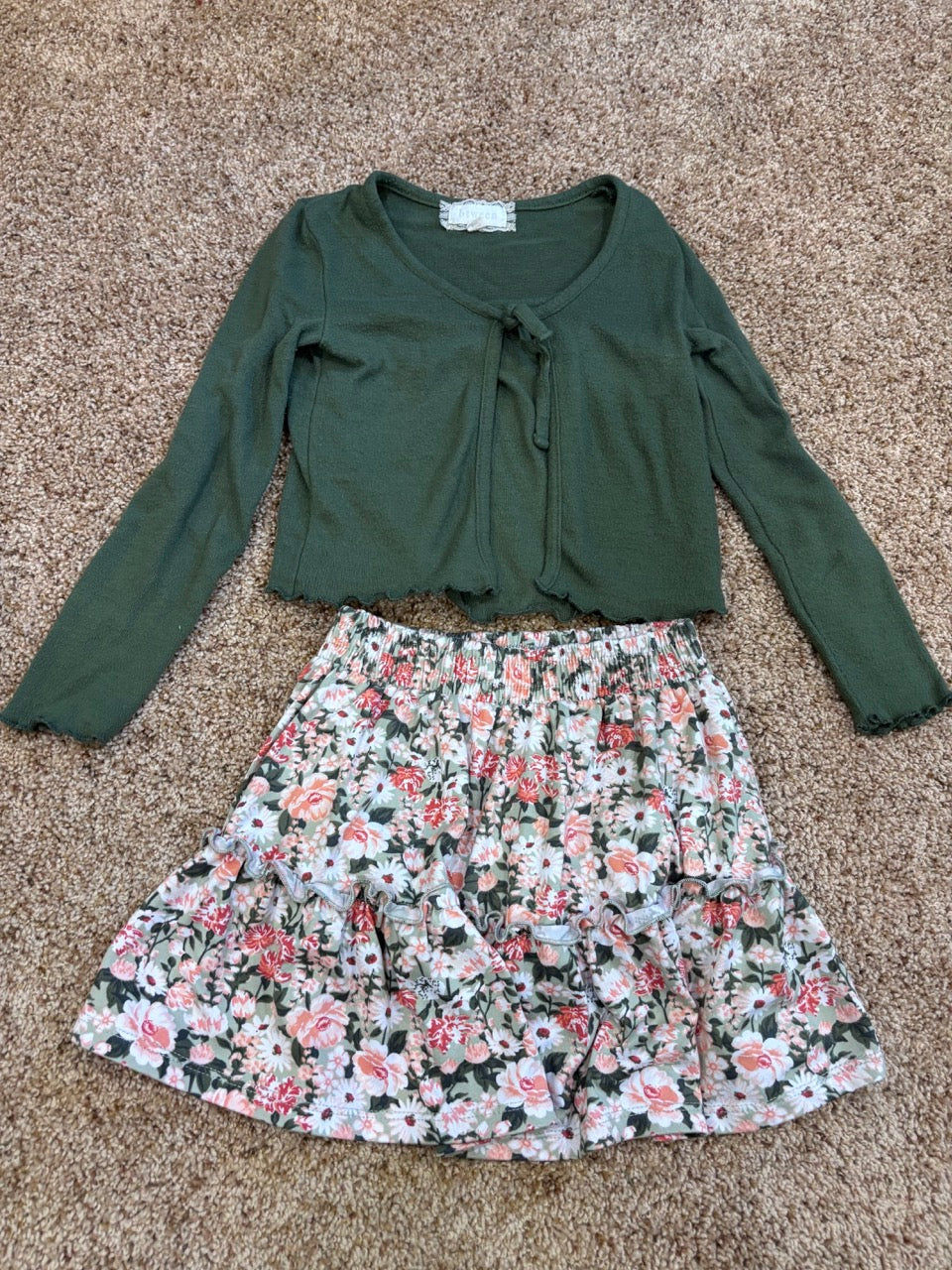 #47, girls size 6 btween skirt and green top