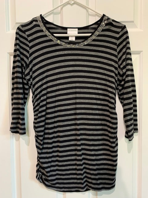 PPU Montgomery Motherhood Maternity Black Gray Striped Tee (Small)