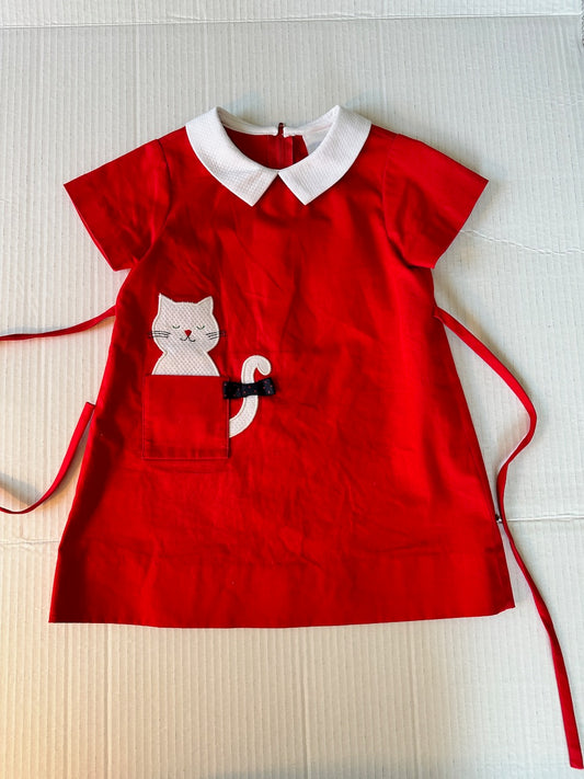 Florence Eiseman  24m Girls Red Dress NWOT, Collar w/ Cat applique & ties in back, 45230