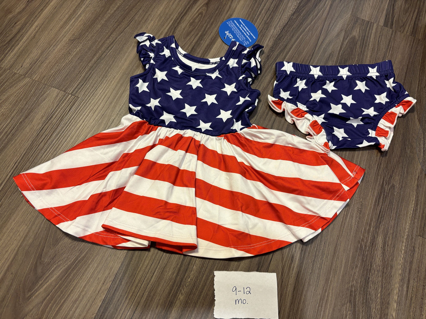 #77 - 9-12 Mo - NWT Charlie's Project - Red/White/Blue Dress with diaper cover