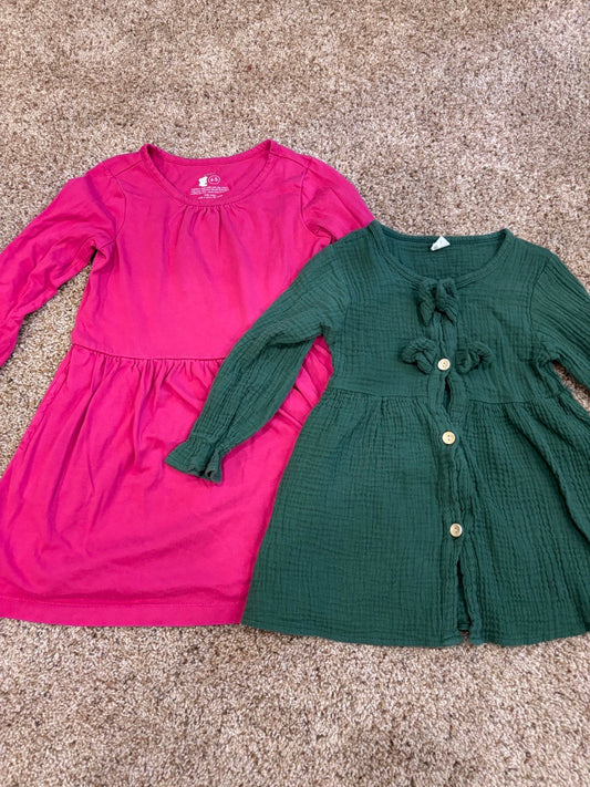 #47, girls 4-5 primary pink dress, and green dress