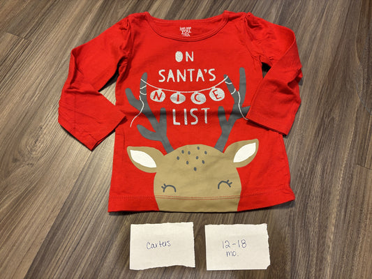 #138 - 12-18 Mo - VGUC Just One You - On Santa's Nice List LS Shirt - PU 45236