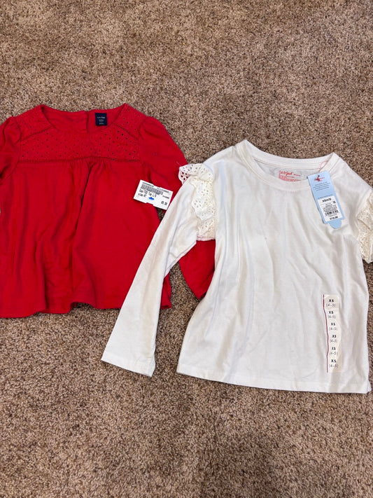 #47, girls 4T tops, gap, cat and jack white with ruffles-new with tag