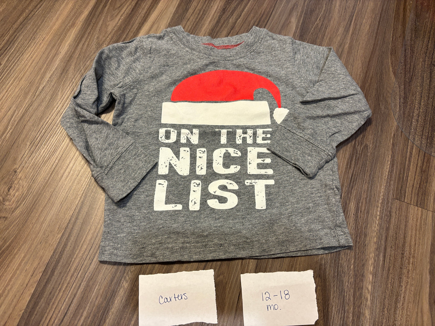 #98B - 12-18 Mo - Carters - On the Nice List LS Shirt - PU 45236 (near Kenwood) Except Semiannual Sale