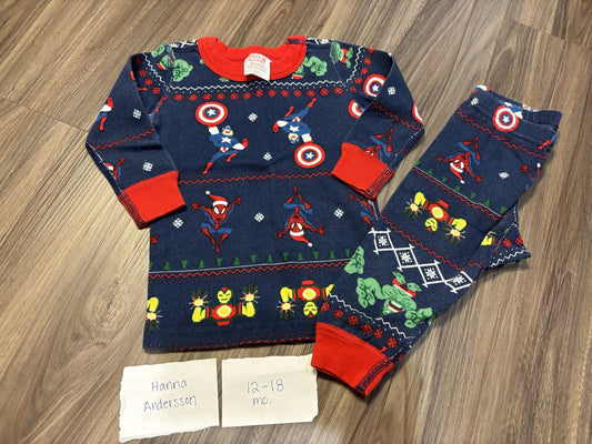 #138 - 12-18 Mo - VGUC Hanna Andersson - Christmas Marvel PJs - PU 45236