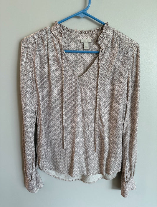 #173-women's cream and maroon blouse size XS