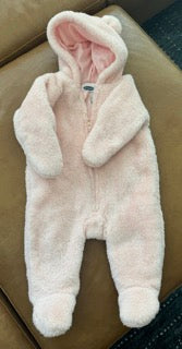 #51 Old Navy Baby Girl Pink Fleece Snowsuit Size 0-3mo EUC