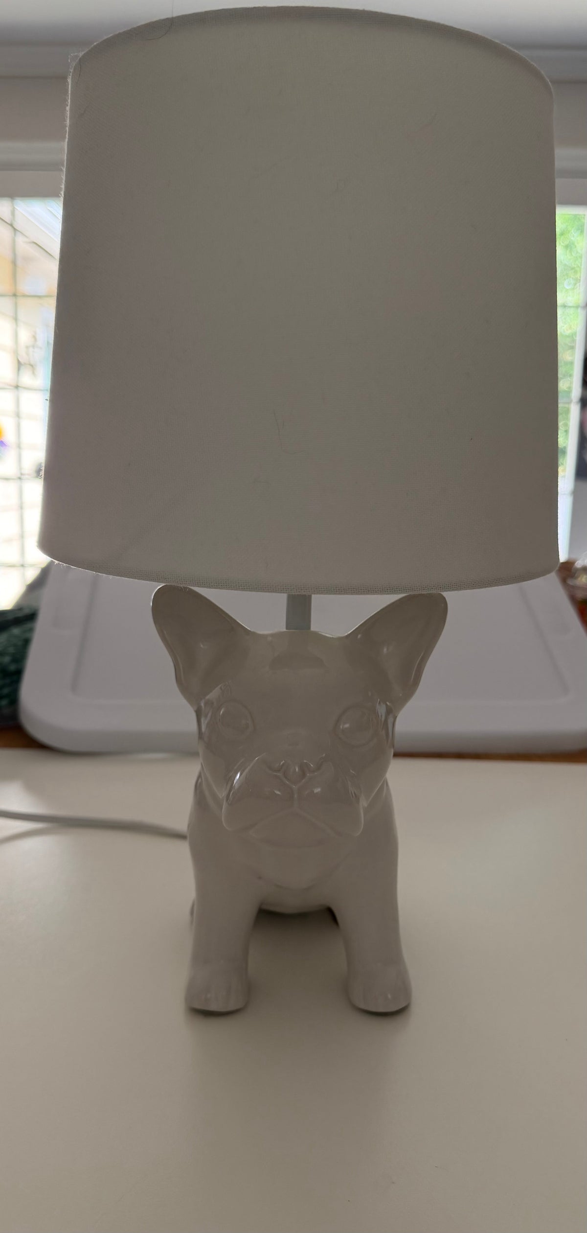 #117, Frenchie Dog Bedside Lamp, white, VGUC
