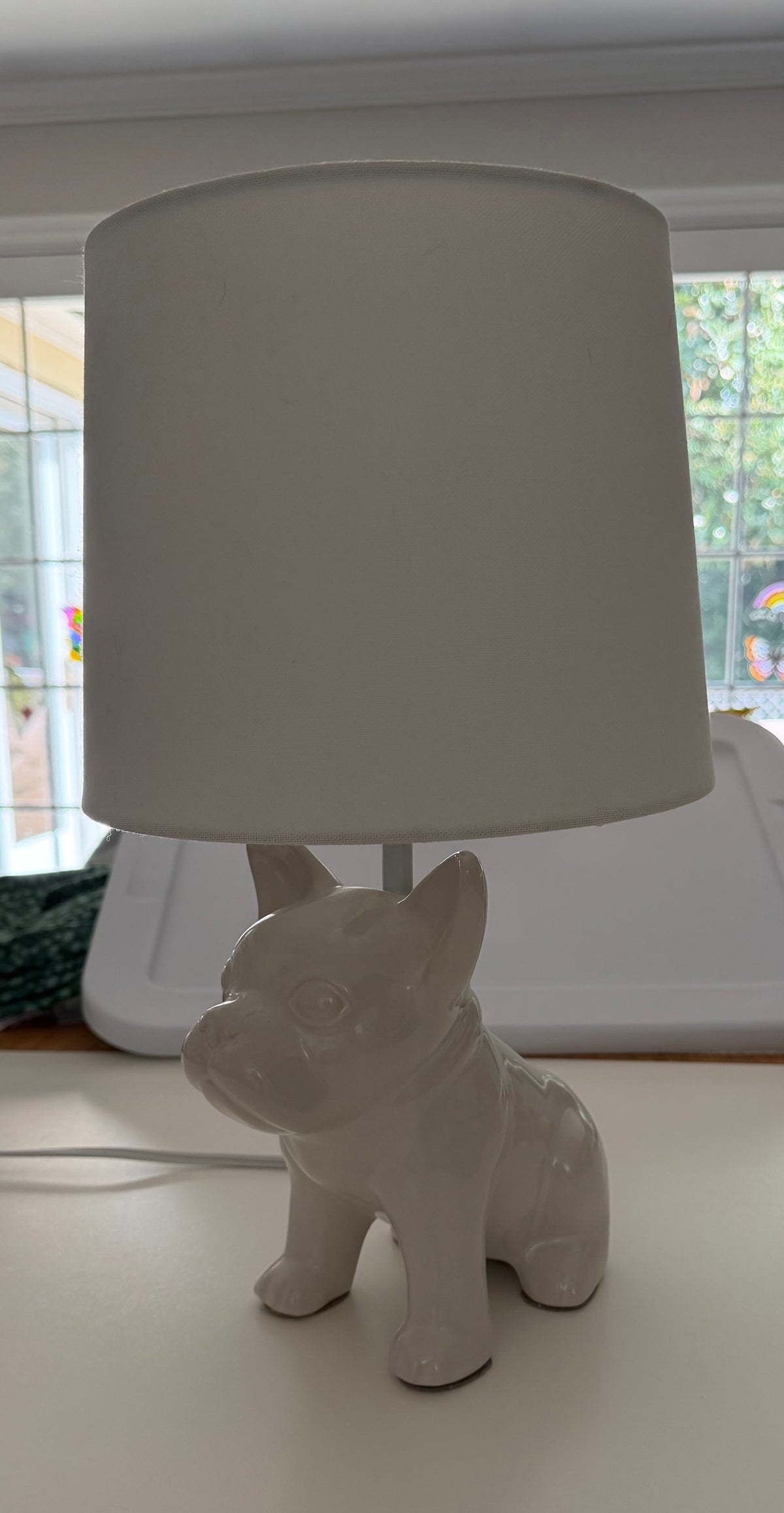 #117, Frenchie Dog Bedside Lamp, white, VGUC