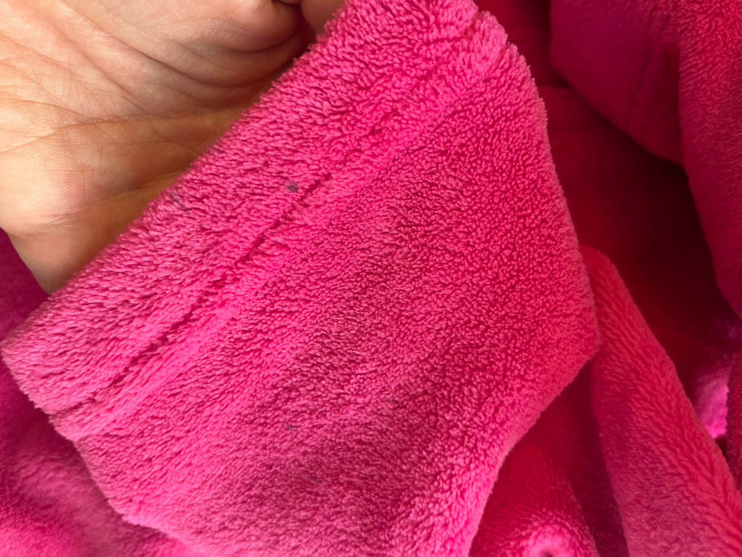 Seller 148. VGUC Girls Lands End pink robe size 8. Has a blue dot on sleeve. See photo.