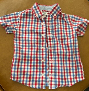 #51 Boys Short Sleeve Gingham Button Down Shirt Size 2T EUC