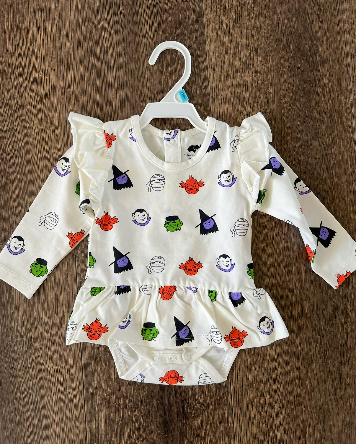 #173- NWOT Monica+Andy Halloween skirted onesie size 6-9m