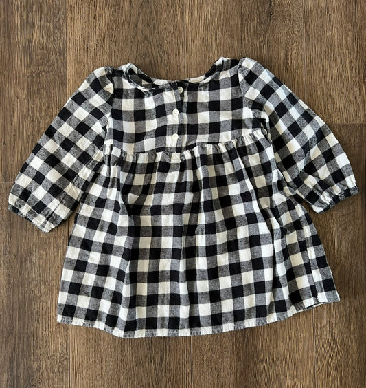 #173-REDUCED Jumping Beans black and white buffalo plaid flannel dress size 18m