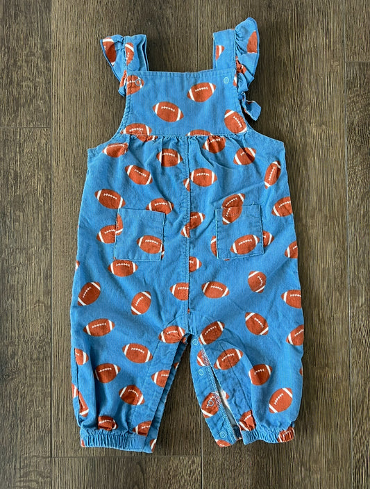 #173- Angel Dear football overalls w/ruffle detail 6-12m