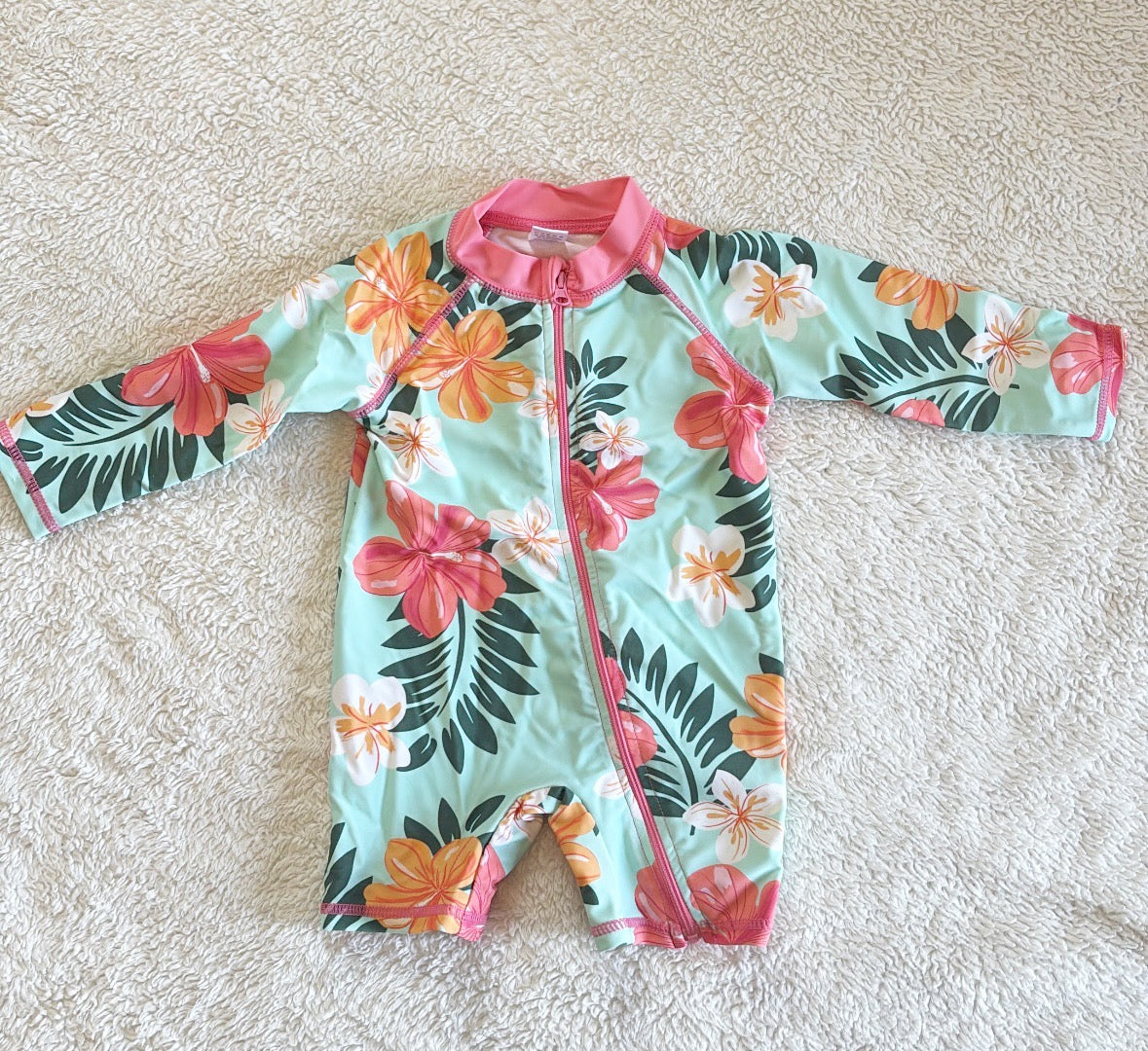 Girls Long-sleeved  One Piece Swimsuit 12 M