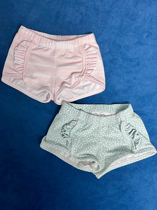 Made by Molly (small shop) toddler girls 2T shorts bundle, pink stripe and aqua with dots.