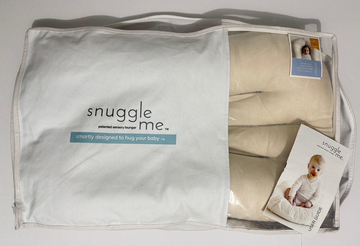 #132 - REDUCED - Bundle of Snuggle Me: Organic Infant Sensory Lounger + 2 Organic Cotton Covers in Moss & Slate