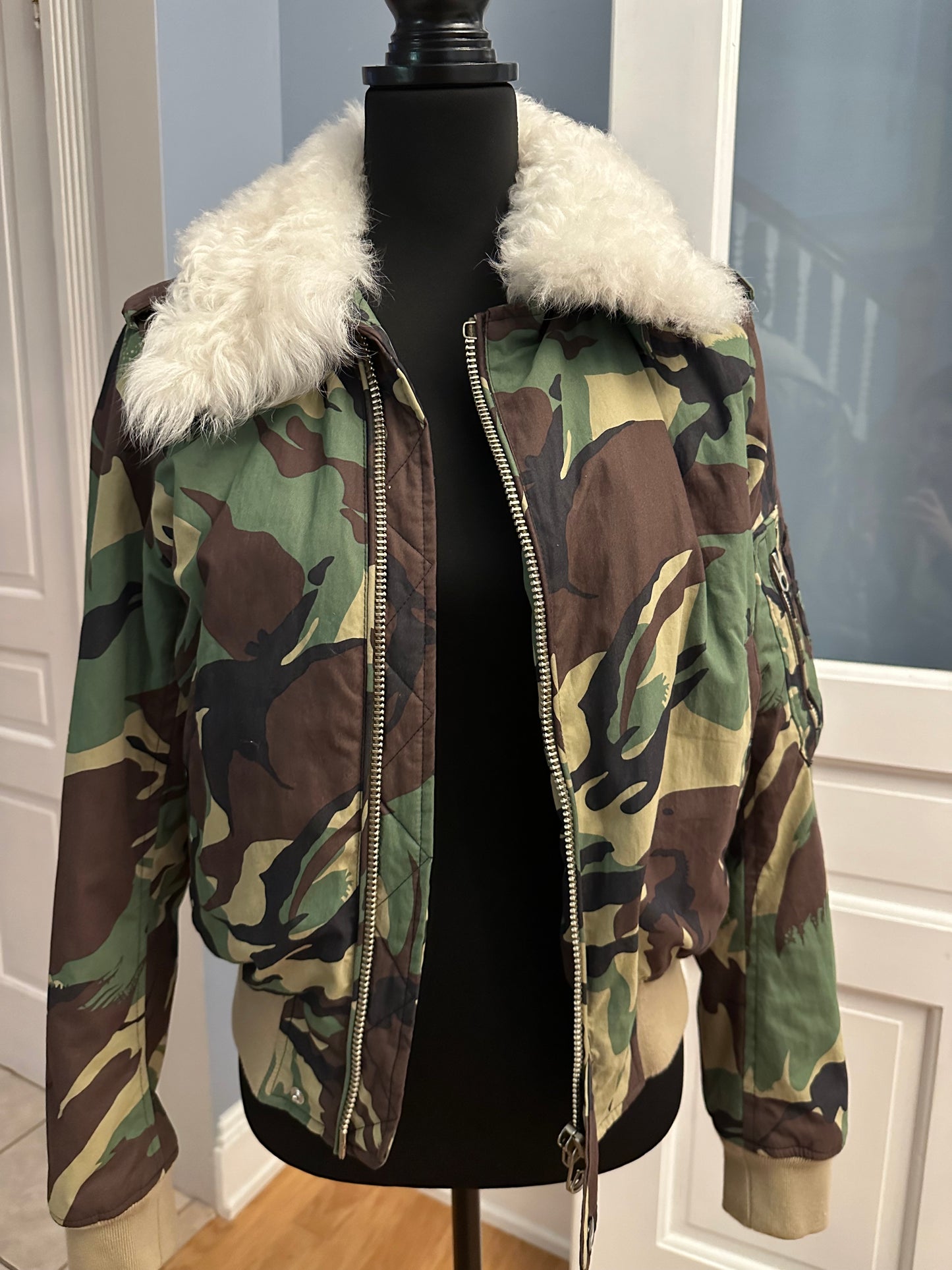 Rag and Bone Camo/Fur Cropped Jacket size S